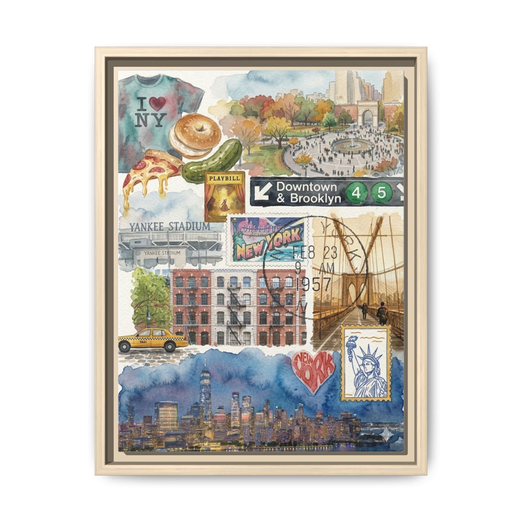 New York City Collage Matte Canvas Print, Framed | NYC Landmarks