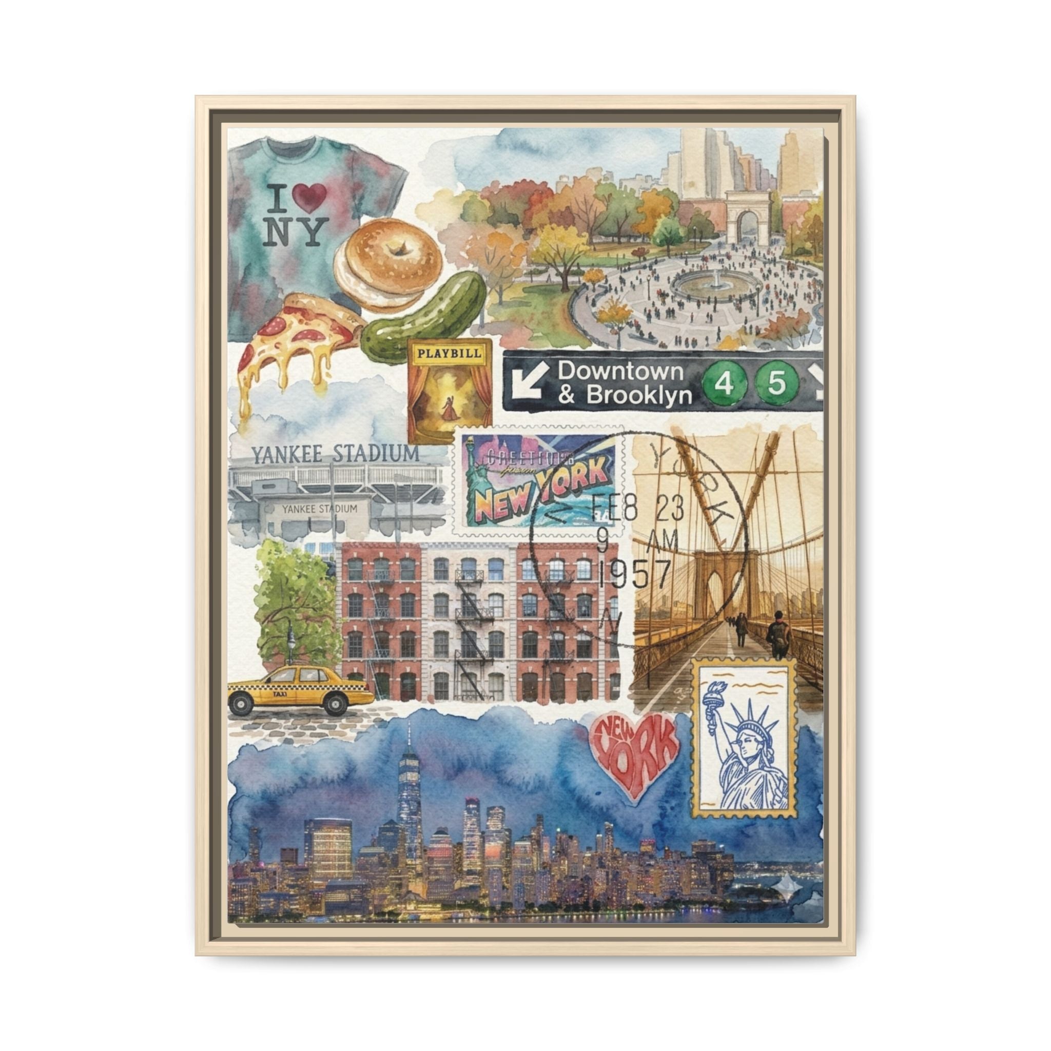New York City Collage Matte Canvas Print, Framed | NYC Landmarks