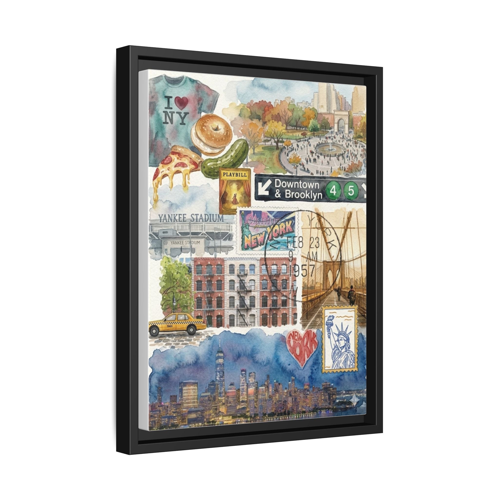 New York City Collage Matte Canvas Print, Framed | NYC Landmarks