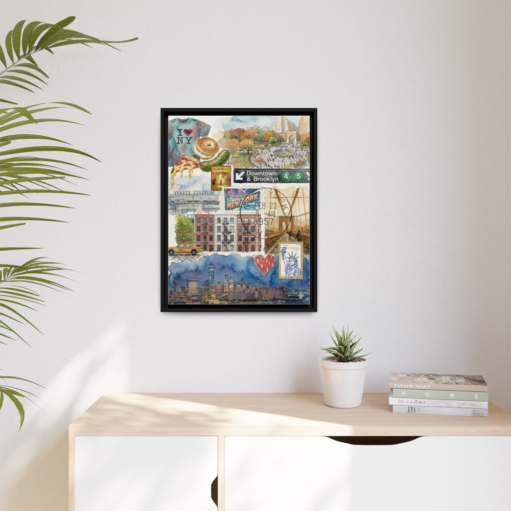 New York City Collage Matte Canvas Print, Framed | NYC Landmarks