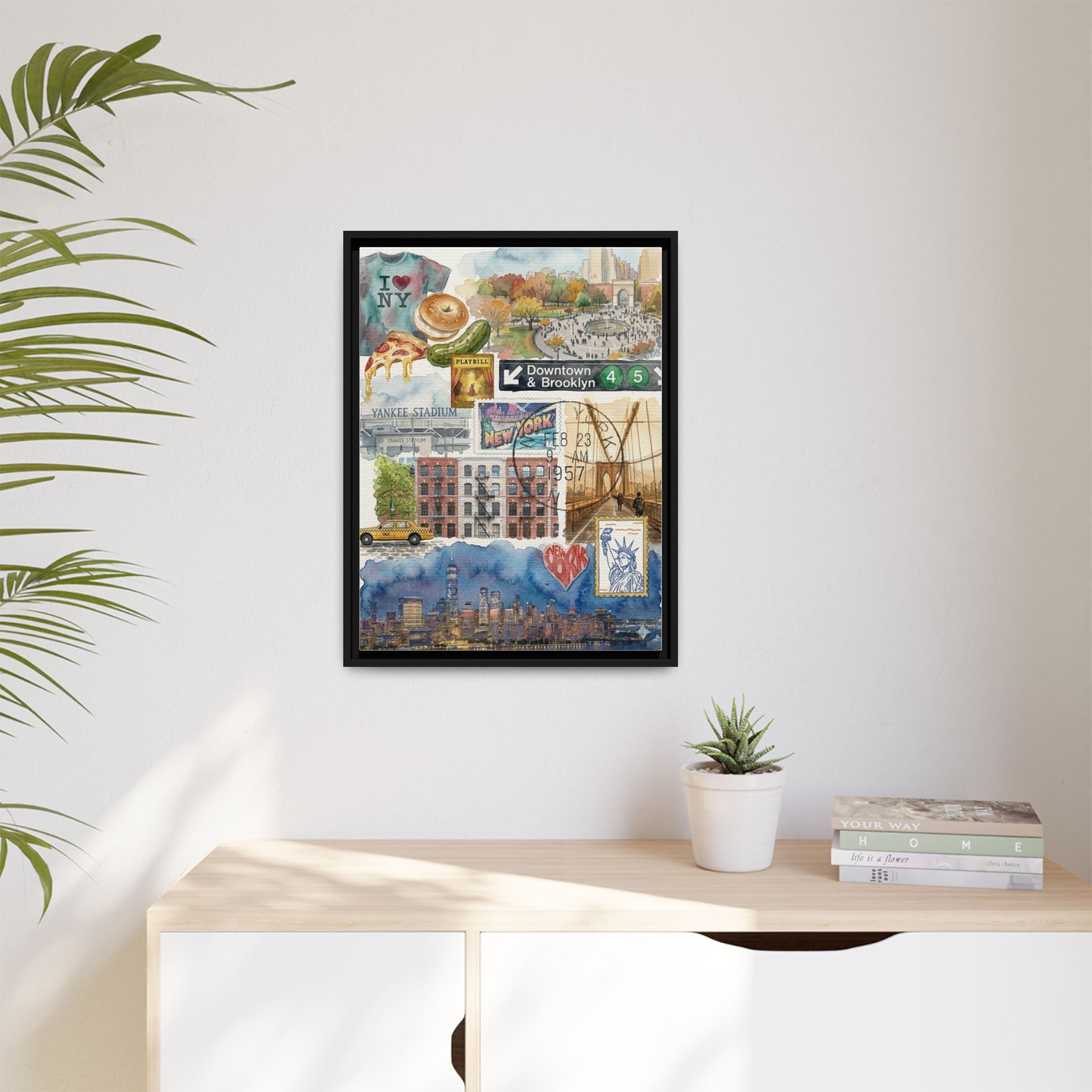 New York City Collage Matte Canvas Print, Framed | NYC Landmarks