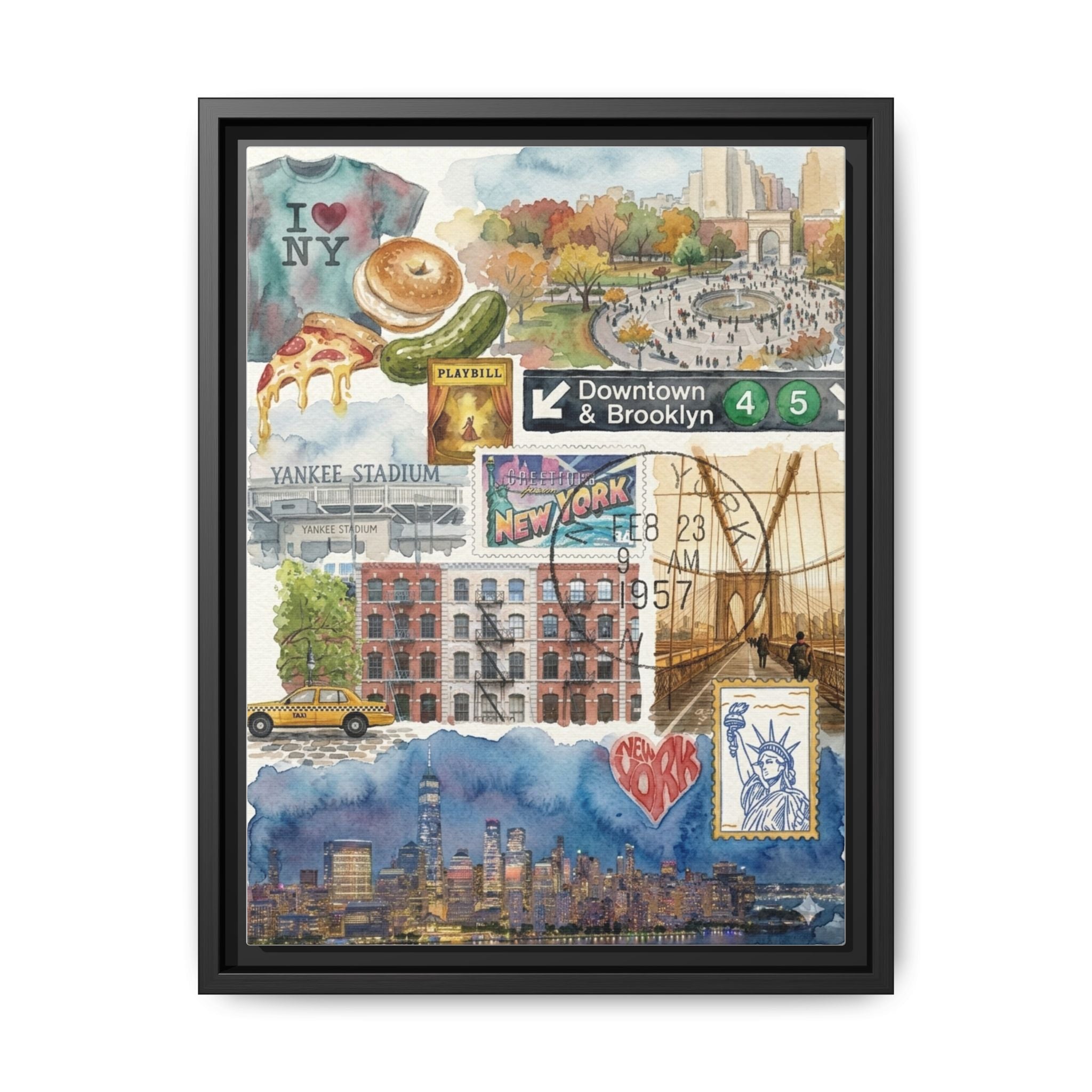 New York City Collage Matte Canvas Print, Framed | NYC Landmarks